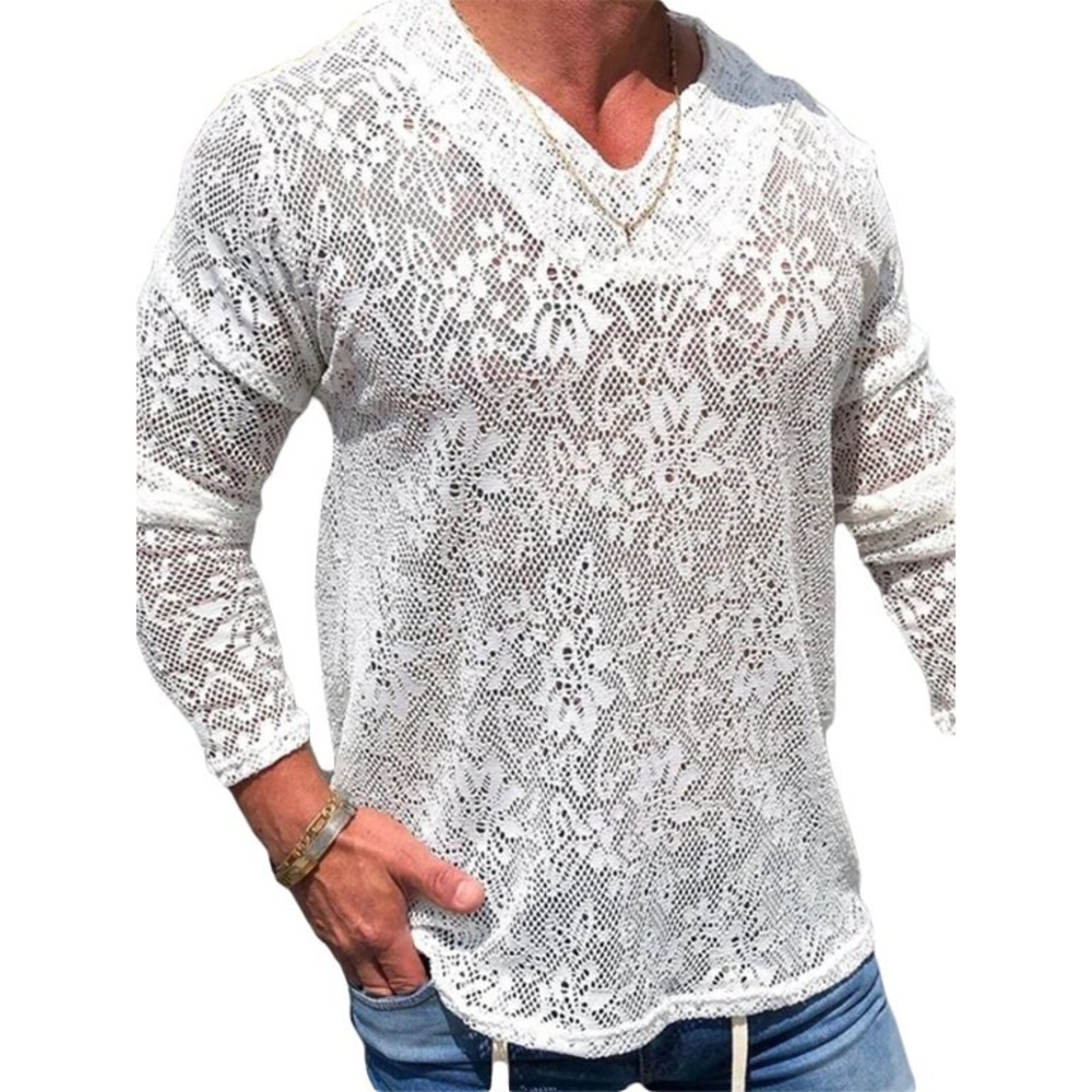 See Through Embroidered Hollow-out Mesh Pullover